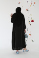 A practical black abaya with white threads 