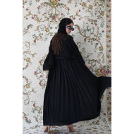 Pleated abaya in black, raw, soft, cool Korean dew