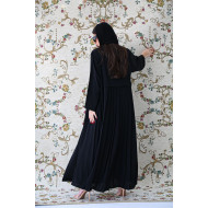 Pleated abaya in black, raw, soft, cool Korean dew