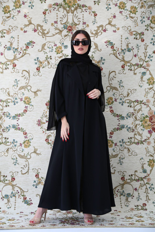 Pleated abaya in black, raw, soft, cool Korean dew