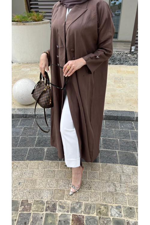 Abaya made of Indian linen material, in a blazer style, with padded buttons