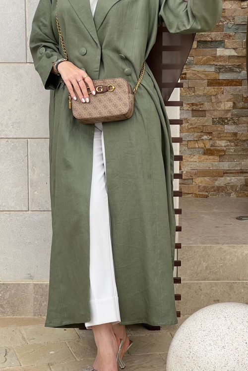 Abaya made of Indian linen material, in a blazer style, with padded buttons