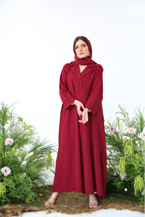 Cherry red pleated abaya