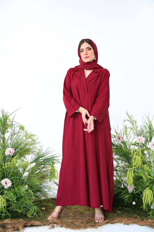 Cherry red pleated abaya