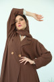 Abaya made of light, soft crepe in brown with wooden buttons