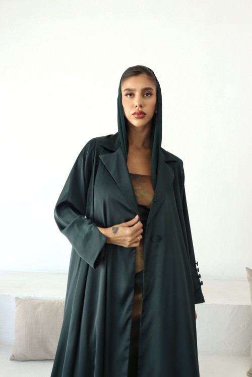 Dark green satin abaya 