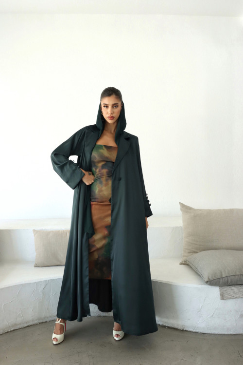 Dark green satin abaya 