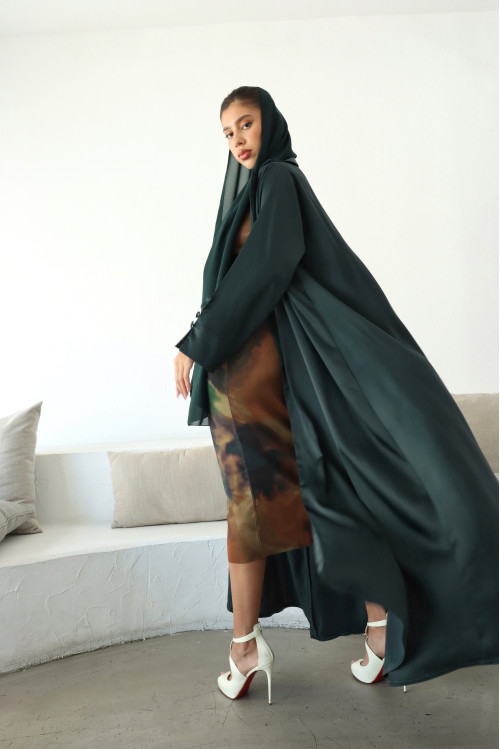 Dark green satin abaya 