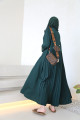 Pleated abaya in green, raw silky, soft, cool crepe, with an elegant blazer in the chest