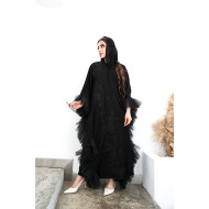 Wide Bahraini abaya with tulle ruffles