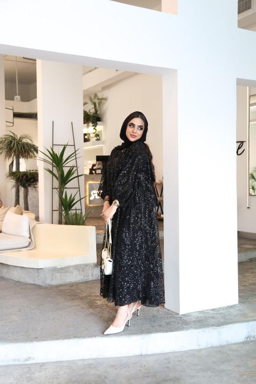 Black lace abaya embroidered with sequins