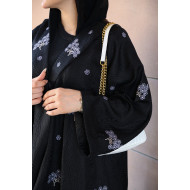 Black embroidered floral bouquet abaya