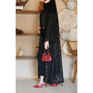 French lace abaya with black flowers