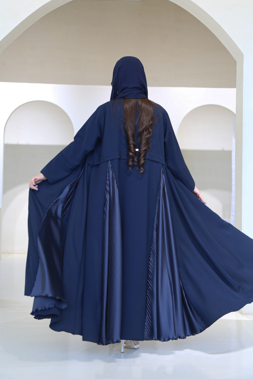 Navy abaya with pleated sides