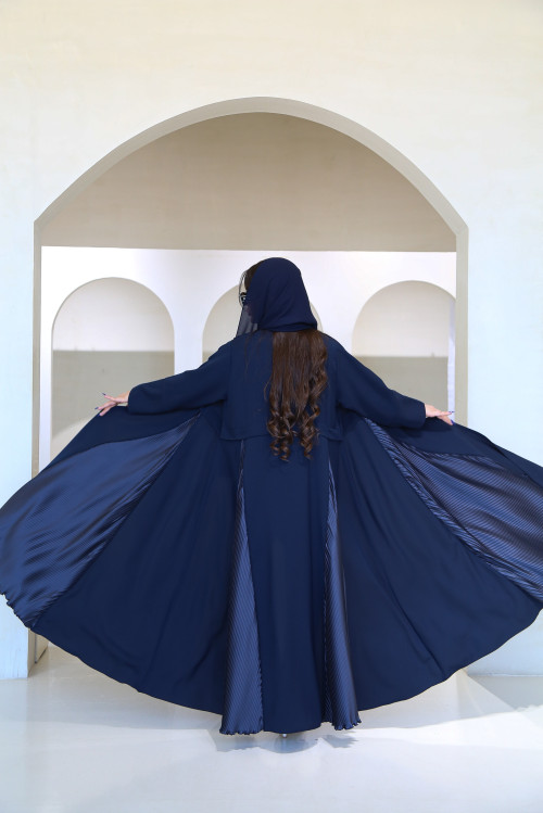 Navy abaya with pleated sides