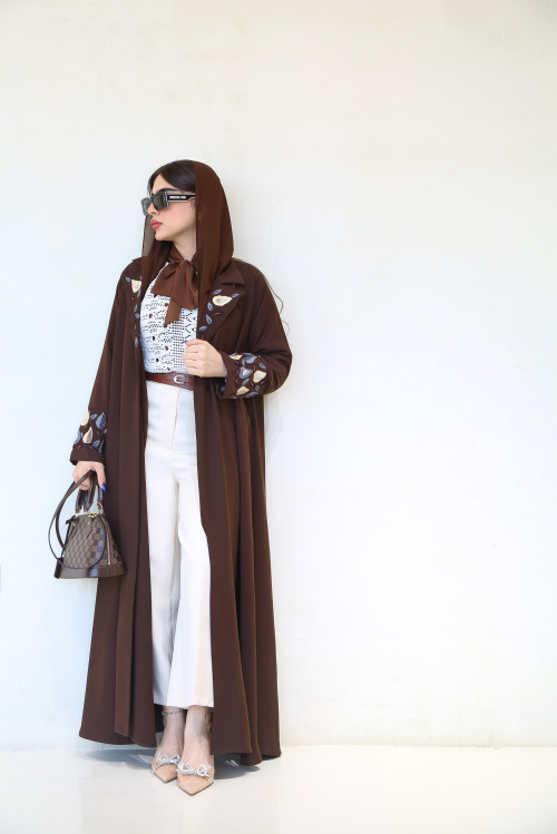 Hand-embroidered brown abaya