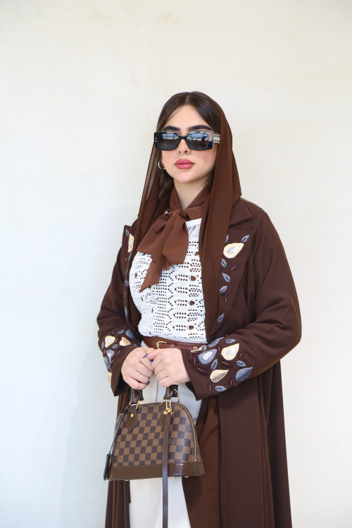 Hand-embroidered brown abaya