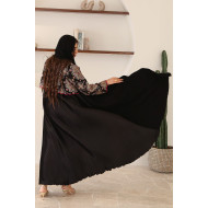 Black embroidered jacket linen abaya