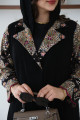 Black embroidered jacket linen abaya