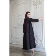 Patterned abaya in black with reddish brown