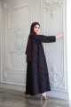 Patterned abaya in black with reddish brown