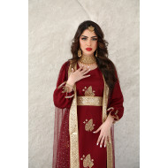 Maroon bisht embroidered with gold