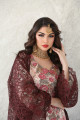 Reddish-brown lace bisht with mokhwar