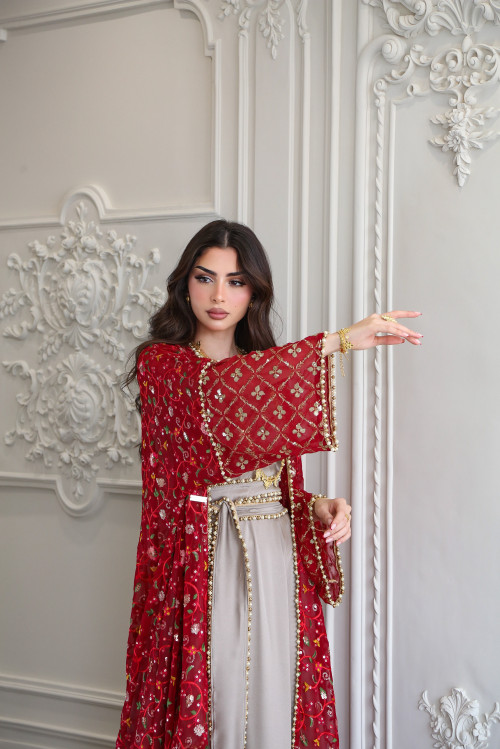 Red chiffon bisht