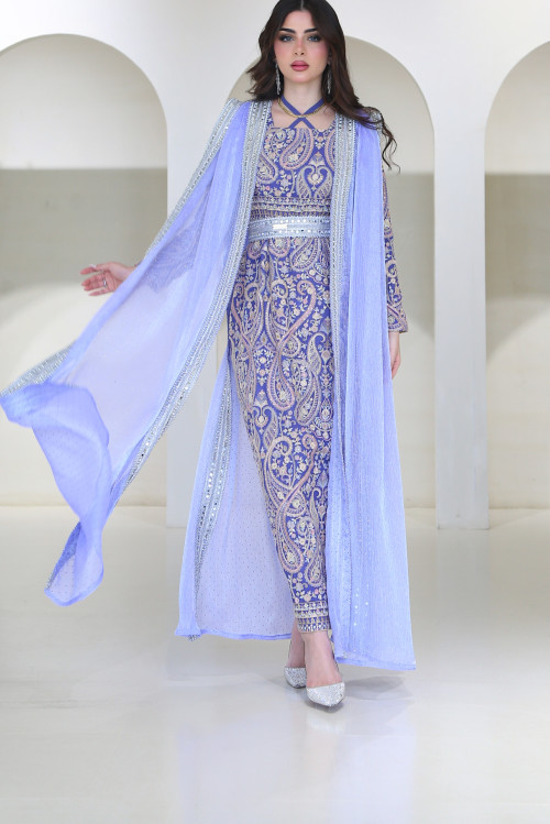 Lavender bisht with paisley embroidery