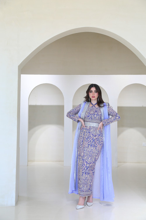 Lavender bisht with paisley embroidery