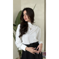 Soft crepe blouse with shoulder pleats and attached crystals